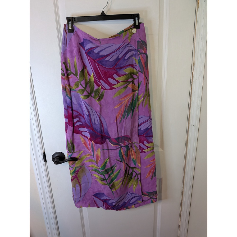 Cameron Blake Purple Tropical Floral Wrap Midi Skirt Womens 10 Made in USA
